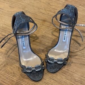 Manolo Blahnik Glittering Silver Heels